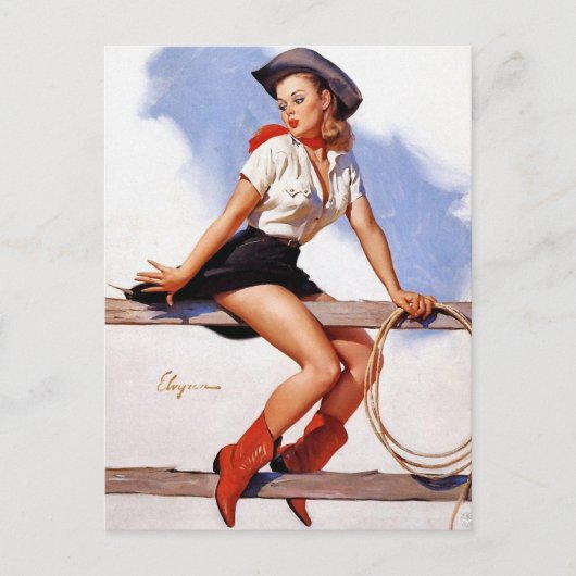 Cowgirl op een Fence Pin-Up Briefkaart (Voorkant)
