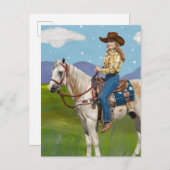 Cowgirl op een paard briefkaart (Voorkant / Achterkant)
