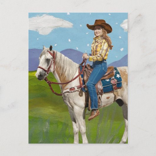 Cowgirl op een paard briefkaart (Voorkant)