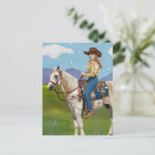 Cowgirl op een paard briefkaart (Staand voorkant)