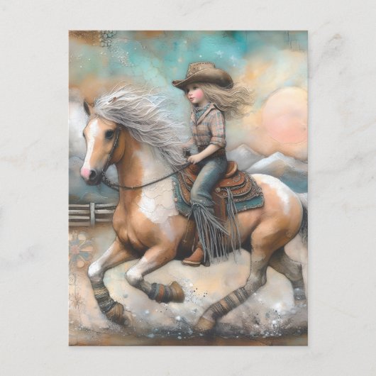 Cowgirl op een Pinto Briefkaart (Voorkant)