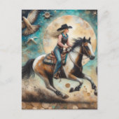 Cowgirl op een Pinto Paard Briefkaart (Voorkant)