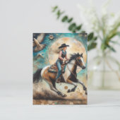 Cowgirl op een Pinto Paard Briefkaart (Staand voorkant)