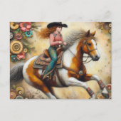 Cowgirl op een Pinto Paard Briefkaart (Voorkant)