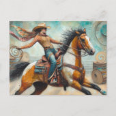 Cowgirl op een Pinto Paard Briefkaart (Voorkant)