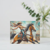 Cowgirl op een Pinto Paard Briefkaart (Staand voorkant)