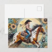 Cowgirl op een Pintolosa Paard Briefkaart (Voorkant / Achterkant)