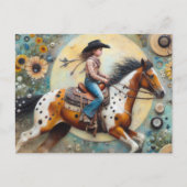 Cowgirl op een Pintolosa Paard Briefkaart (Voorkant)