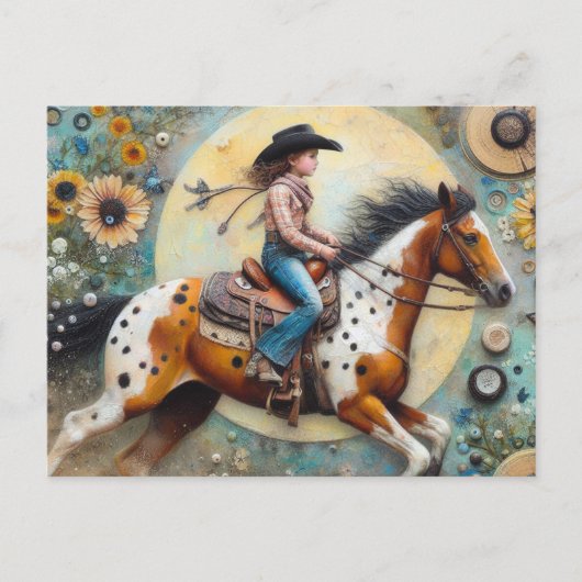 Cowgirl op een Pintolosa Paard Briefkaart (Voorkant)
