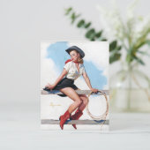 Cowgirl op Fence Pin Up Briefkaart (Staand voorkant)