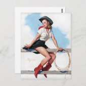 Cowgirl op Fence Pin Up Briefkaart (Voorkant / Achterkant)