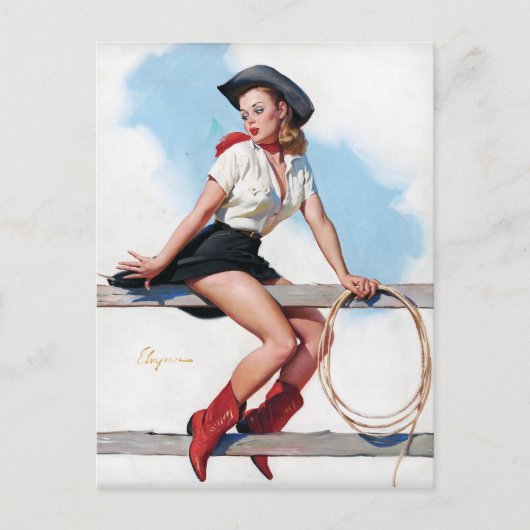 Cowgirl op Fence Pin Up Briefkaart (Voorkant)
