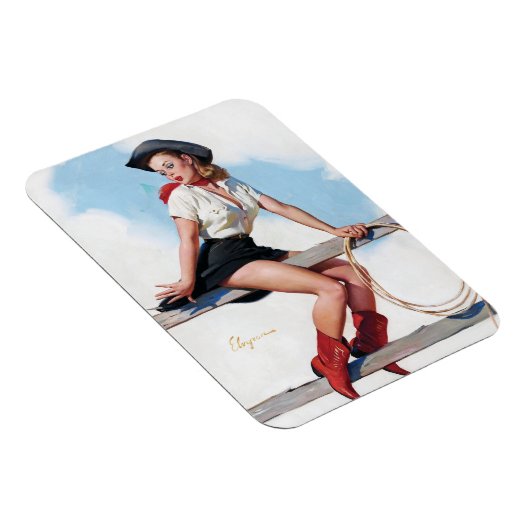 Cowgirl op Fence Pin Up Magneet (Rechterzijde)