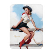 Cowgirl op Fence  Pin Up Magneet (Verticaal)