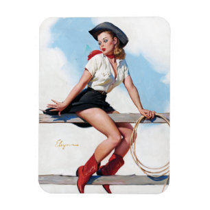 Cowgirl op Fence Pin Up Magneet