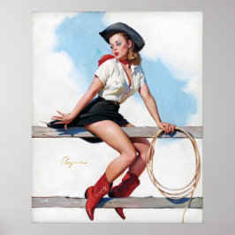Cowgirl op Fence  Pin Up Poster