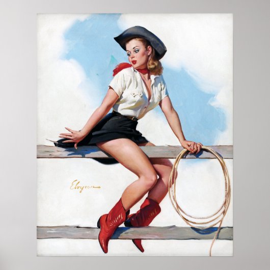 Cowgirl op Fence  Pin Up Poster (Voorkant)