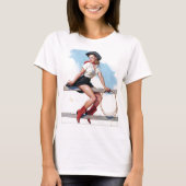 Cowgirl op Fence Pin Up T-shirt (Voorkant)