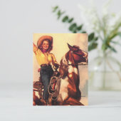 Cowgirl op haar paard briefkaart (Staand voorkant)