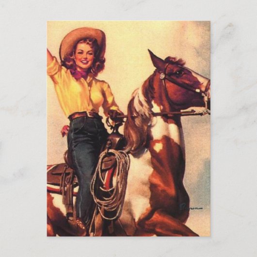 Cowgirl op haar paard briefkaart (Voorkant)