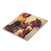 Cowgirl op haar paard tegeltje (Zijkant)