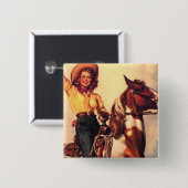 Cowgirl op haar paard vierkante button 5,1 cm (Voorkant /achterkant)