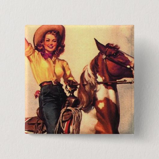 Cowgirl op haar paard vierkante button 5,1 cm (Voorkant)