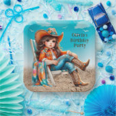 Cowgirl op het strand meisje verjaardagsfeest papieren bordje (Feest)