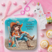 Cowgirl op het strand meisje verjaardagsfeest papieren bordje (Feest)