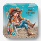 Cowgirl op het strand meisje verjaardagsfeest papieren bordje (Voorkant)