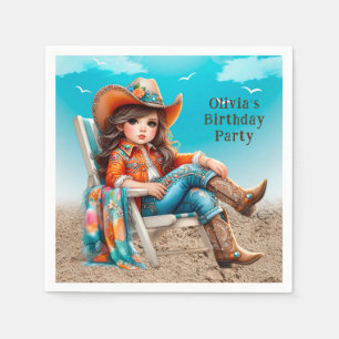 Cowgirl op het strand meisje verjaardagsfeest servet