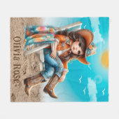 Cowgirl op het strand meisje verjaardagsfeestje ca fleece deken (Voorkant (Horizontaal))