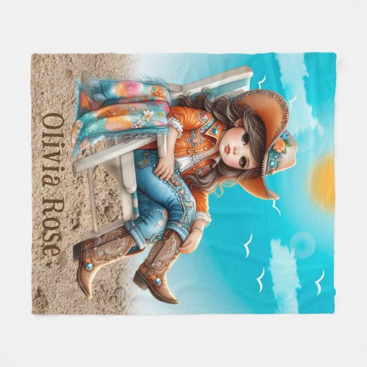 Cowgirl op het strand meisje verjaardagsfeestje ca fleece deken (Voorkant (Horizontaal))