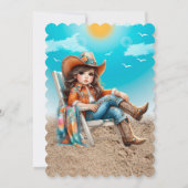 Cowgirl op het strand verjaardagsfeestje kaart (Achterkant)