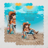 Cowgirl op het strand verjaardagsfeestje kaart (Voorkant / Achterkant)