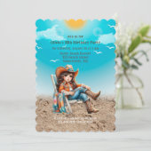 Cowgirl op het strand verjaardagsfeestje kaart (Staand voorkant)