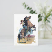 Cowgirl op paard briefkaart (Staand voorkant)