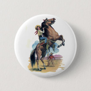 Cowgirl op paard ronde button 5,7 cm