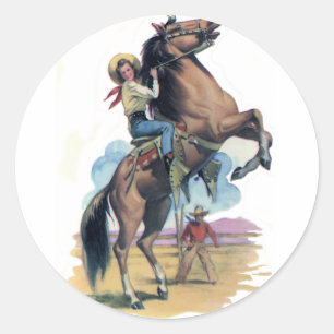 Cowgirl op Paard Ronde Sticker