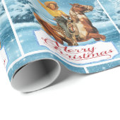  cowgirl op paard winter vrolijk kerstfeest cadeaupapier (Rol Hoek)