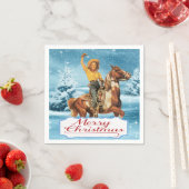  cowgirl op paard winter vrolijk kerstfeest servet (Insitu)
