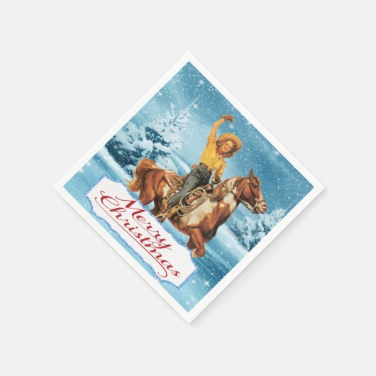cowgirl op paard winter vrolijk kerstfeest servet (Hoek)