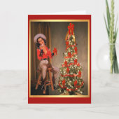  cowgirl op zadel met kerstboom feestdagen kaart (Voorkant)
