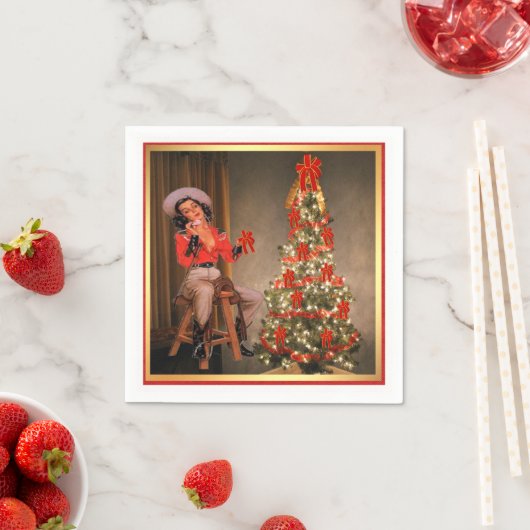  cowgirl op zadel met kerstboom servetten (Insitu)