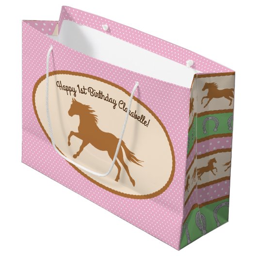 Cowgirl over Pony Cute 1st Birthday Party Theme Groot Cadeauzakje (Voorkant Gekanteld)