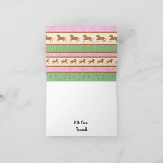 Cowgirl over Pony Cute 1st Birthday Party Theme Kaart (Binnen)