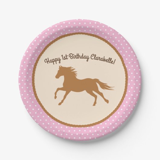 Cowgirl over Pony Cute 1st Birthday Party Theme Papieren Bordje (Voorkant)