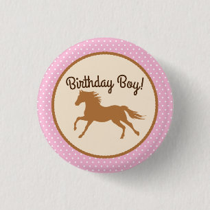Cowgirl over Pony Cute 1st Birthday Party Theme Ronde Button 3,2 Cm