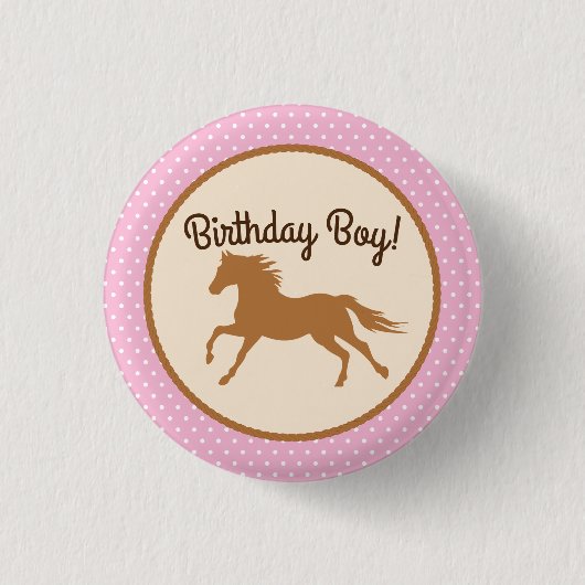 Cowgirl over Pony Cute 1st Birthday Party Theme Ronde Button 3,2 Cm (Voorkant)