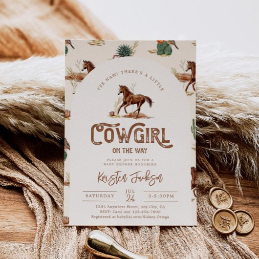 Cowgirl Paard Baby shower Invitation Kaart